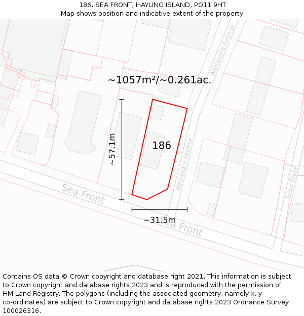 186, SEA FRONT, HAYLING ISLAND, PO11 9HT: Plot and title map