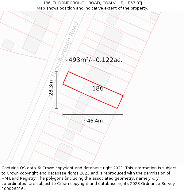 186, THORNBOROUGH ROAD, COALVILLE, LE67 3TJ: Plot and title map