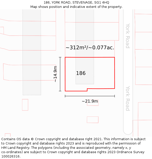 186, YORK ROAD, STEVENAGE, SG1 4HQ: Plot and title map