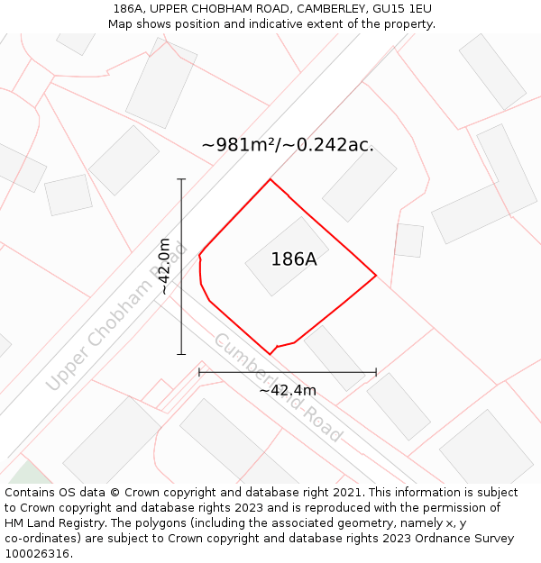 186A, UPPER CHOBHAM ROAD, CAMBERLEY, GU15 1EU: Plot and title map