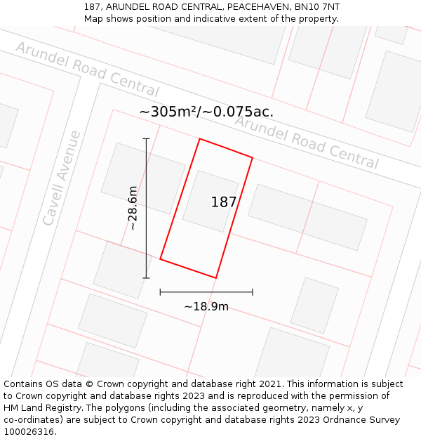 187, ARUNDEL ROAD CENTRAL, PEACEHAVEN, BN10 7NT: Plot and title map