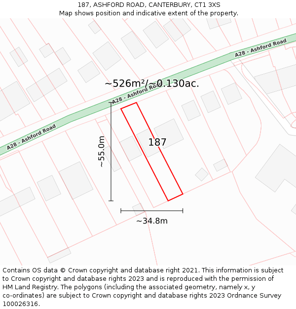 187, ASHFORD ROAD, CANTERBURY, CT1 3XS: Plot and title map