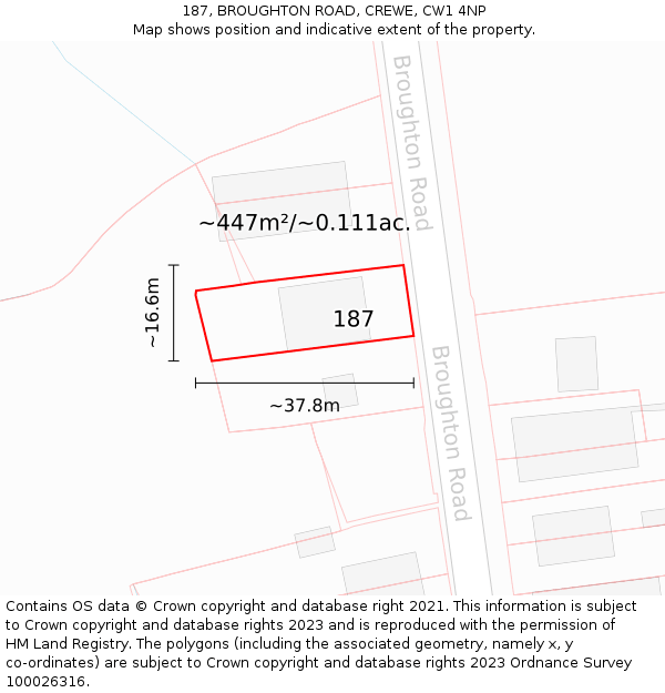 187, BROUGHTON ROAD, CREWE, CW1 4NP: Plot and title map