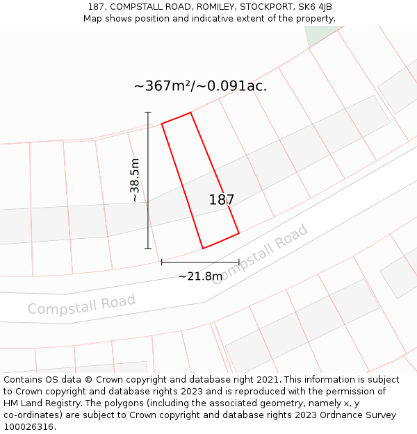 187, COMPSTALL ROAD, ROMILEY, STOCKPORT, SK6 4JB: Plot and title map