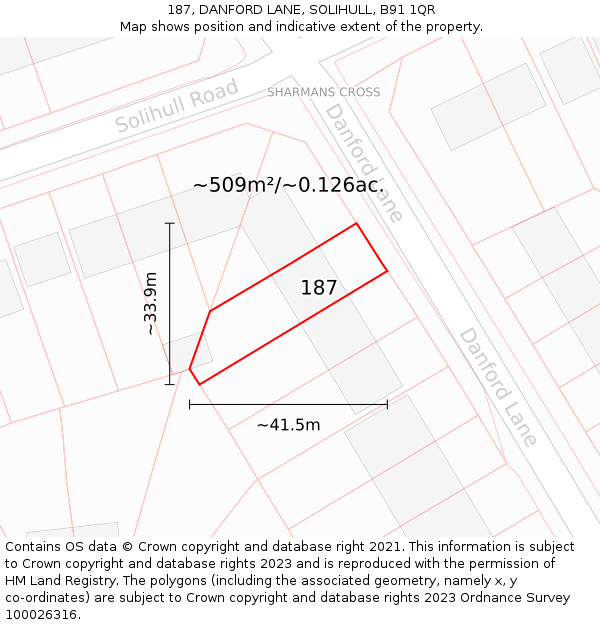 187, DANFORD LANE, SOLIHULL, B91 1QR: Plot and title map