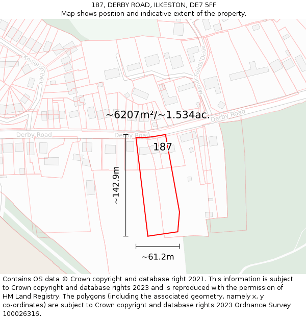 187, DERBY ROAD, ILKESTON, DE7 5FF: Plot and title map