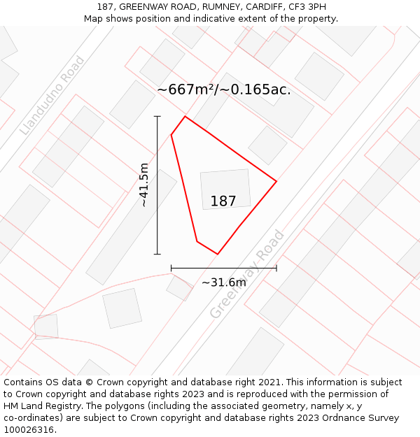 187, GREENWAY ROAD, RUMNEY, CARDIFF, CF3 3PH: Plot and title map