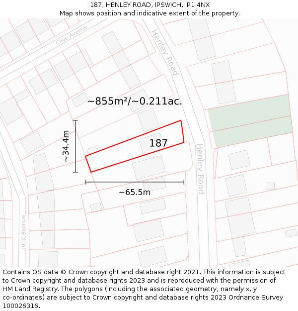 187, HENLEY ROAD, IPSWICH, IP1 4NX: Plot and title map