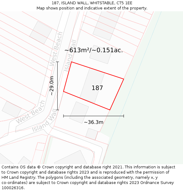 187, ISLAND WALL, WHITSTABLE, CT5 1EE: Plot and title map