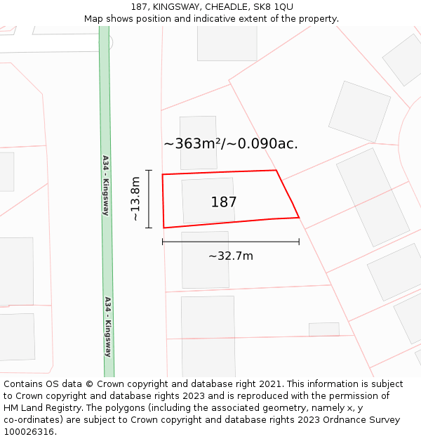 187, KINGSWAY, CHEADLE, SK8 1QU: Plot and title map