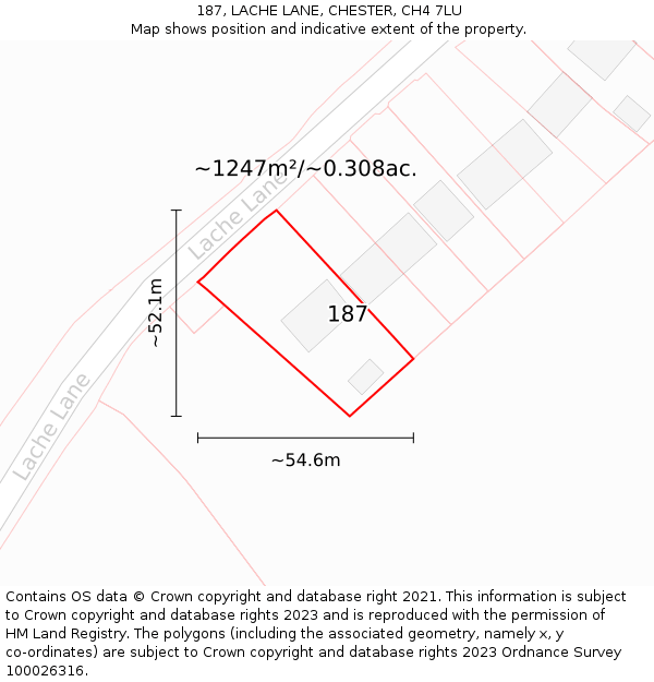 187, LACHE LANE, CHESTER, CH4 7LU: Plot and title map