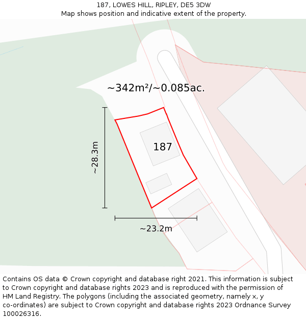 187, LOWES HILL, RIPLEY, DE5 3DW: Plot and title map