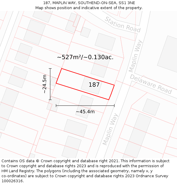 187, MAPLIN WAY, SOUTHEND-ON-SEA, SS1 3NE: Plot and title map