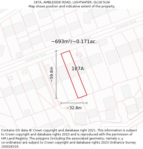 187A, AMBLESIDE ROAD, LIGHTWATER, GU18 5UW: Plot and title map