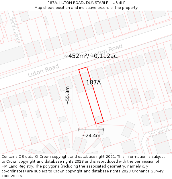 187A, LUTON ROAD, DUNSTABLE, LU5 4LP: Plot and title map