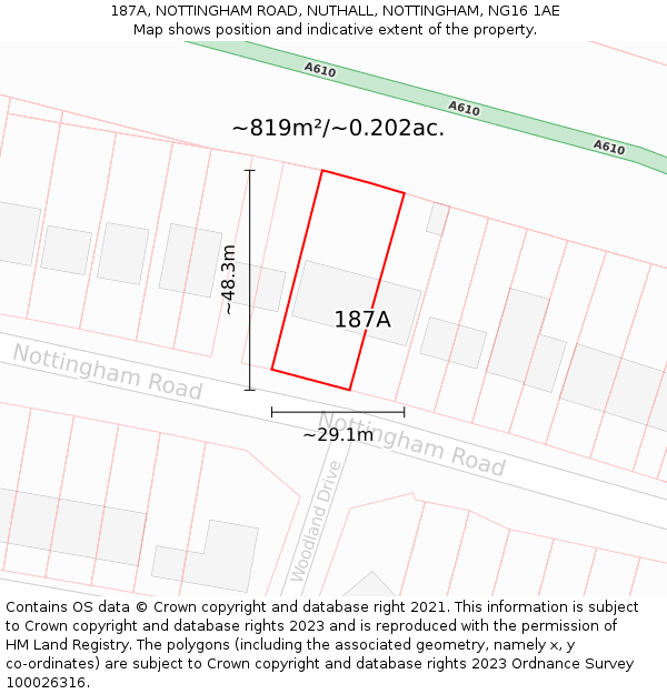 187A, NOTTINGHAM ROAD, NUTHALL, NOTTINGHAM, NG16 1AE: Plot and title map