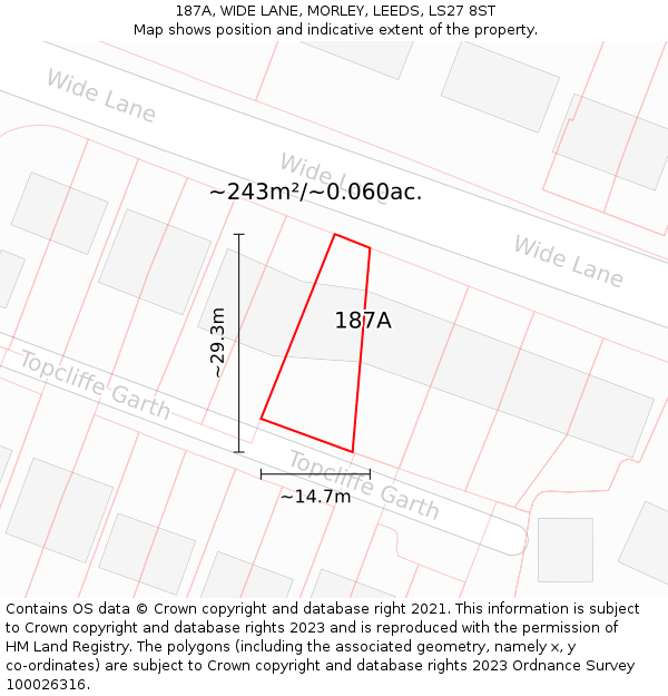 187A, WIDE LANE, MORLEY, LEEDS, LS27 8ST: Plot and title map