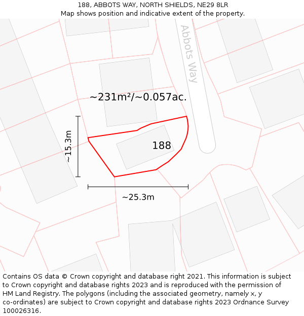 188, ABBOTS WAY, NORTH SHIELDS, NE29 8LR: Plot and title map