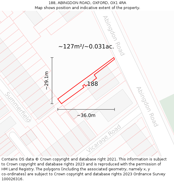 188, ABINGDON ROAD, OXFORD, OX1 4RA: Plot and title map