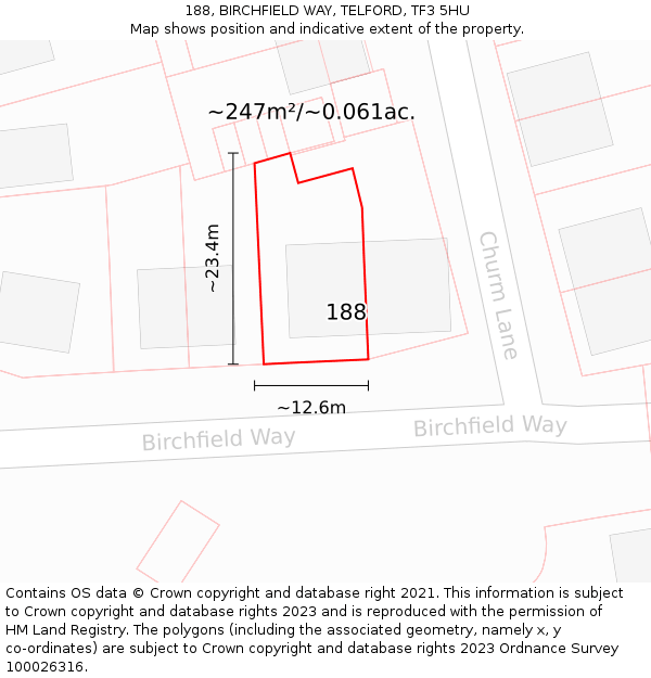 188, BIRCHFIELD WAY, TELFORD, TF3 5HU: Plot and title map