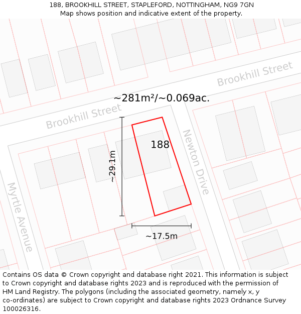 188, BROOKHILL STREET, STAPLEFORD, NOTTINGHAM, NG9 7GN: Plot and title map