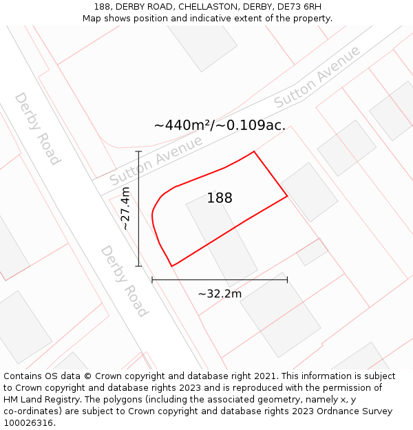 188, DERBY ROAD, CHELLASTON, DERBY, DE73 6RH: Plot and title map