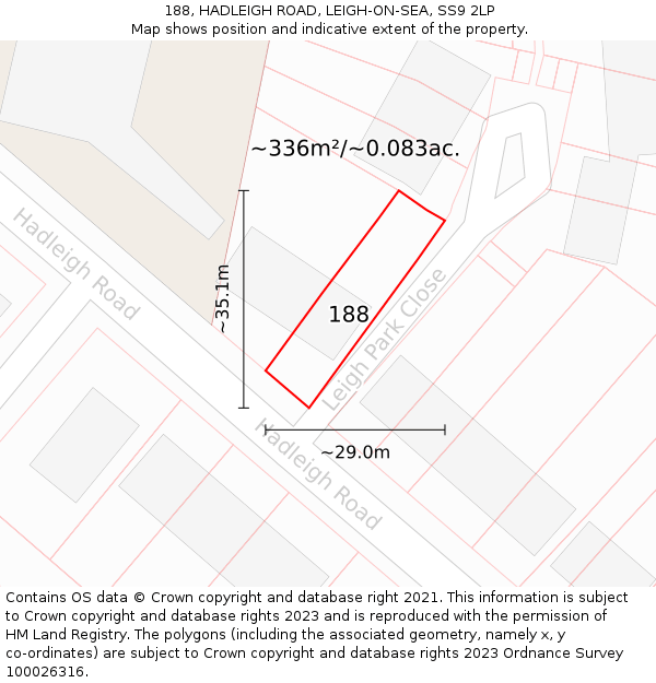 188, HADLEIGH ROAD, LEIGH-ON-SEA, SS9 2LP: Plot and title map