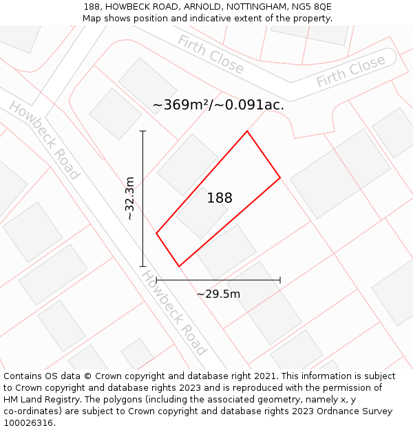 188, HOWBECK ROAD, ARNOLD, NOTTINGHAM, NG5 8QE: Plot and title map