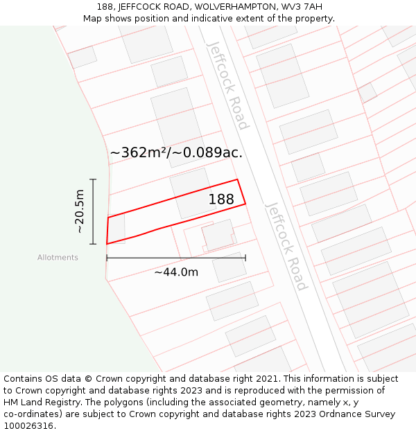 188, JEFFCOCK ROAD, WOLVERHAMPTON, WV3 7AH: Plot and title map