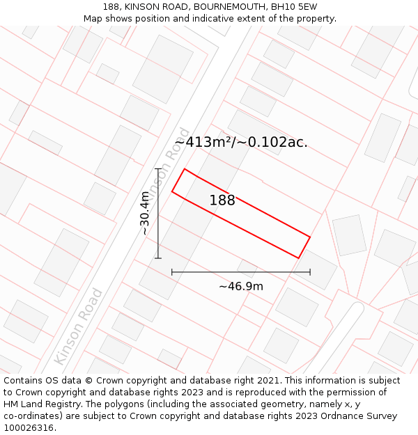 188, KINSON ROAD, BOURNEMOUTH, BH10 5EW: Plot and title map