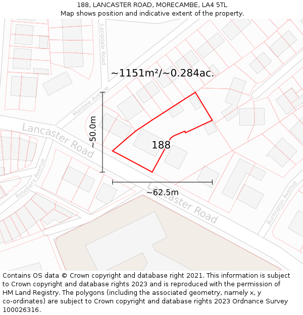 188, LANCASTER ROAD, MORECAMBE, LA4 5TL: Plot and title map