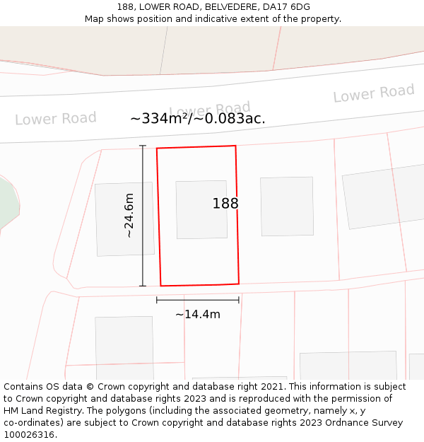 188, LOWER ROAD, BELVEDERE, DA17 6DG: Plot and title map