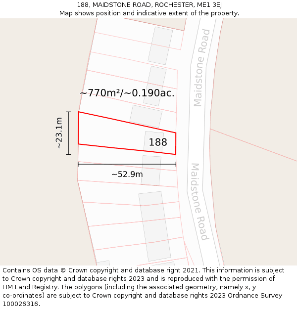 188, MAIDSTONE ROAD, ROCHESTER, ME1 3EJ: Plot and title map