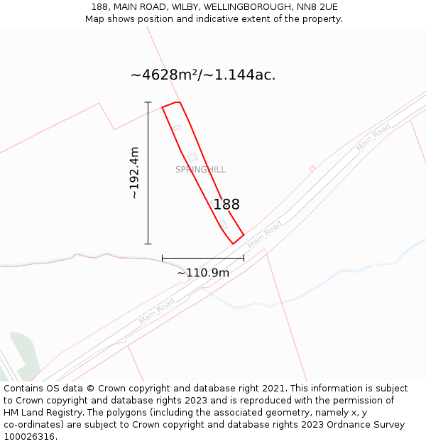 188, MAIN ROAD, WILBY, WELLINGBOROUGH, NN8 2UE: Plot and title map