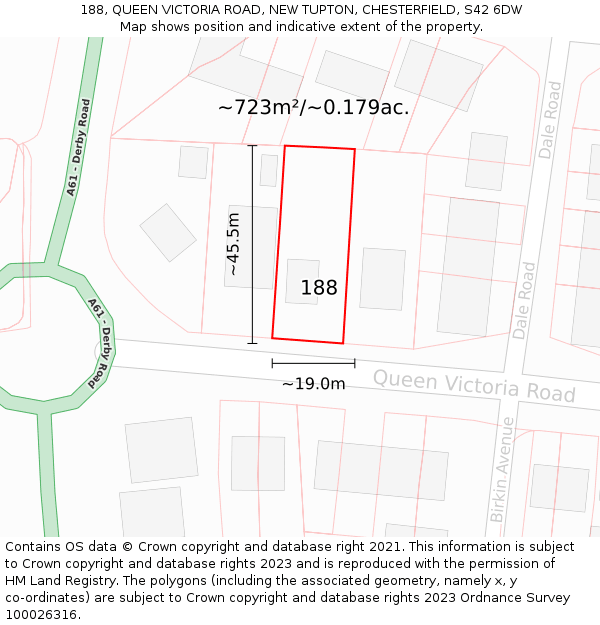 188, QUEEN VICTORIA ROAD, NEW TUPTON, CHESTERFIELD, S42 6DW: Plot and title map