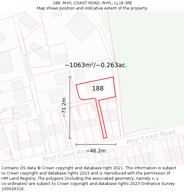 188, RHYL COAST ROAD, RHYL, LL18 3RE: Plot and title map