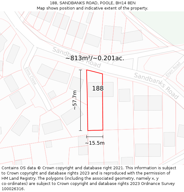 188, SANDBANKS ROAD, POOLE, BH14 8EN: Plot and title map