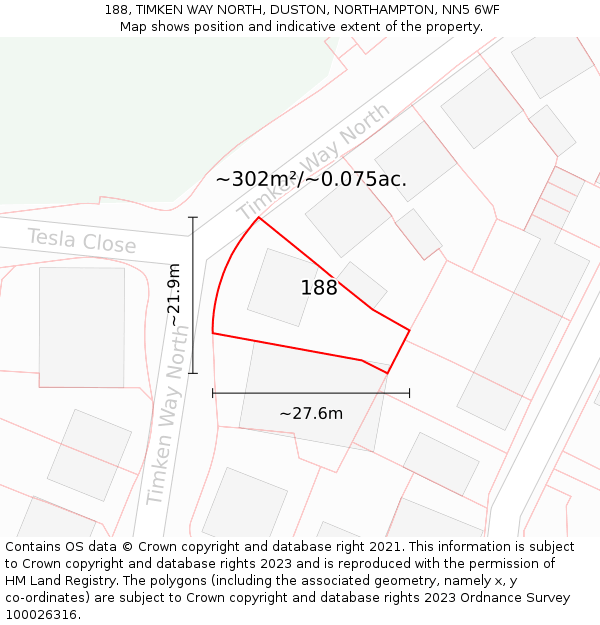 188, TIMKEN WAY NORTH, DUSTON, NORTHAMPTON, NN5 6WF: Plot and title map