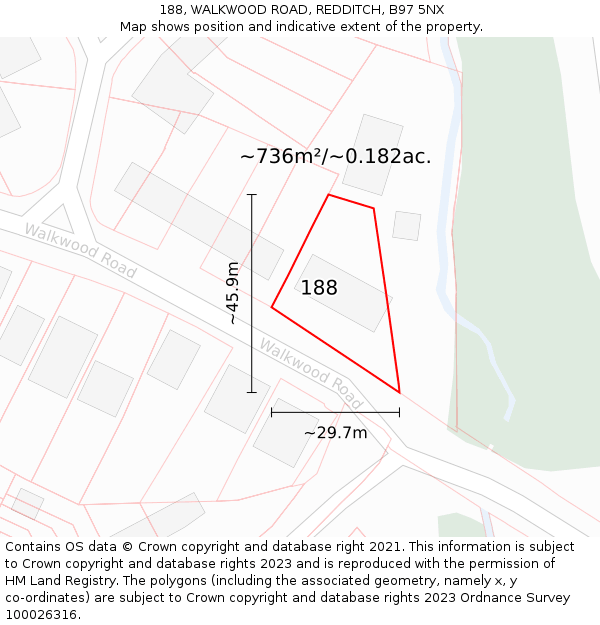 188, WALKWOOD ROAD, REDDITCH, B97 5NX: Plot and title map