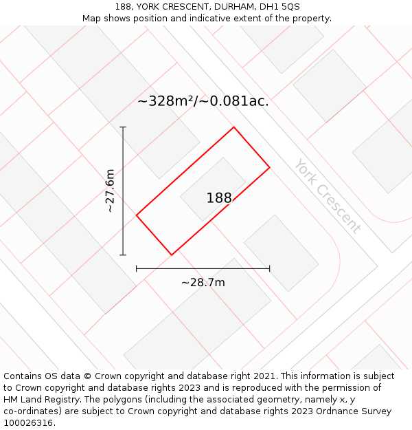 188, YORK CRESCENT, DURHAM, DH1 5QS: Plot and title map