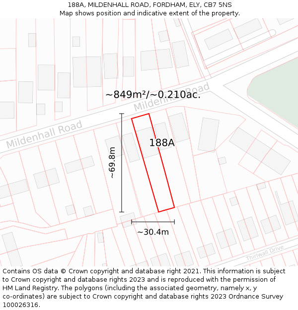 188A, MILDENHALL ROAD, FORDHAM, ELY, CB7 5NS: Plot and title map