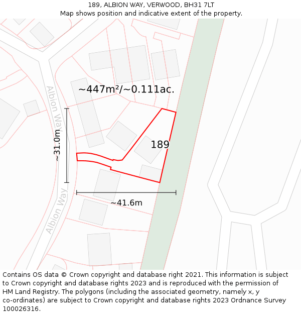 189, ALBION WAY, VERWOOD, BH31 7LT: Plot and title map