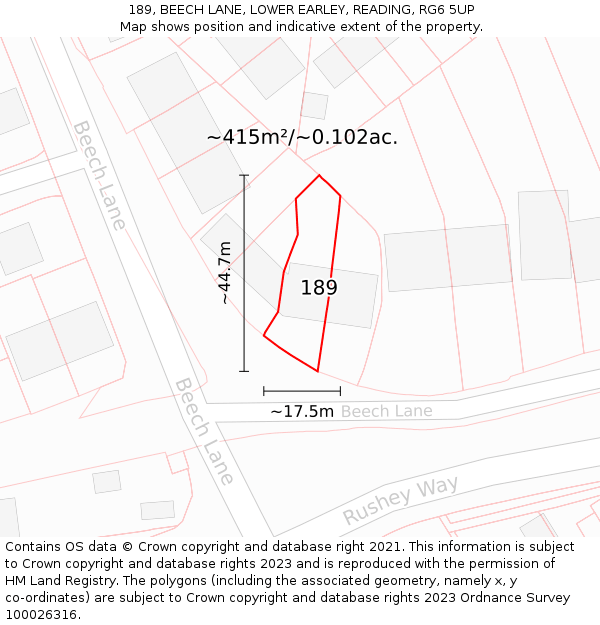 189, BEECH LANE, LOWER EARLEY, READING, RG6 5UP: Plot and title map