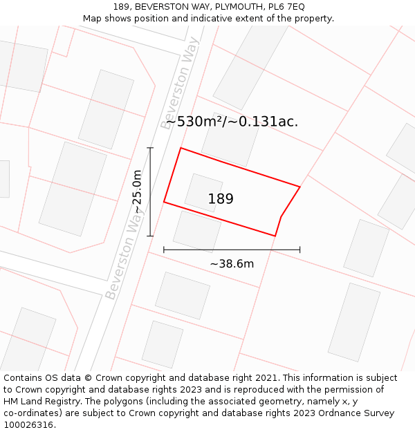 189, BEVERSTON WAY, PLYMOUTH, PL6 7EQ: Plot and title map