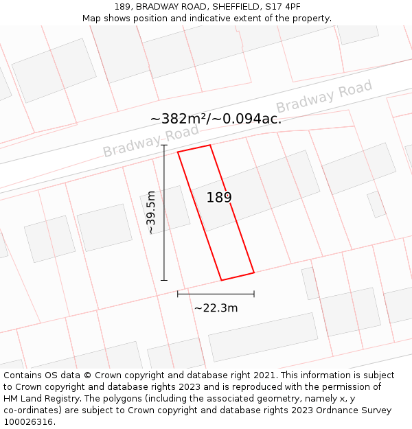 189, BRADWAY ROAD, SHEFFIELD, S17 4PF: Plot and title map