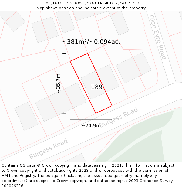 189, BURGESS ROAD, SOUTHAMPTON, SO16 7PR: Plot and title map