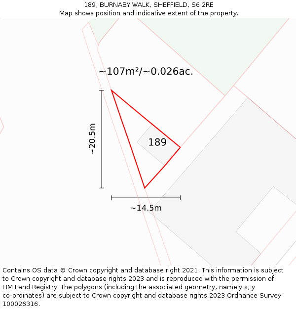 189, BURNABY WALK, SHEFFIELD, S6 2RE: Plot and title map