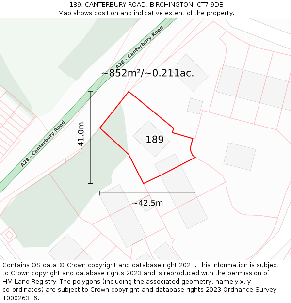 189, CANTERBURY ROAD, BIRCHINGTON, CT7 9DB: Plot and title map