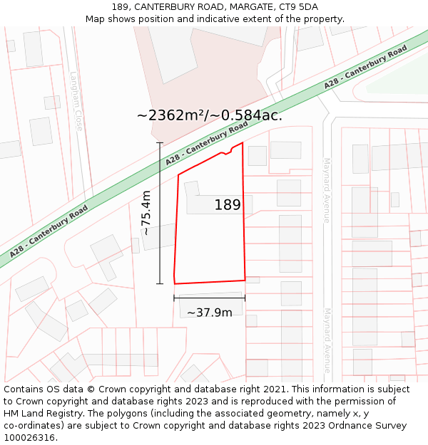 189, CANTERBURY ROAD, MARGATE, CT9 5DA: Plot and title map