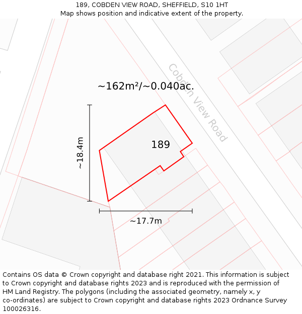 189, COBDEN VIEW ROAD, SHEFFIELD, S10 1HT: Plot and title map